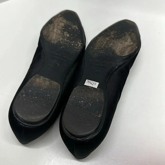 Giorgio Armani Ballet Flat Shoes Slip On Peep Toe Satin Black Size 36 US 6 - Picture 7 of 10